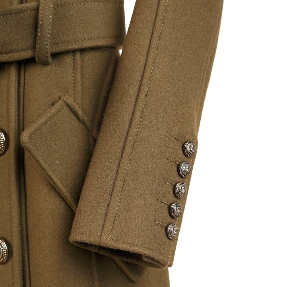 Balmain PF/14 Green Belted Double-Breasted Wool Trench Coat - Picture 6 of 14
